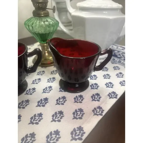 Vintage Ruby Red Glass Cream and Sugar Set - Picture 3 of 5